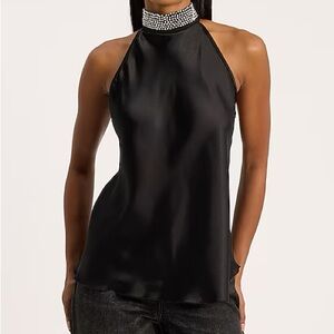 Express Satin Embellished Halter Tank